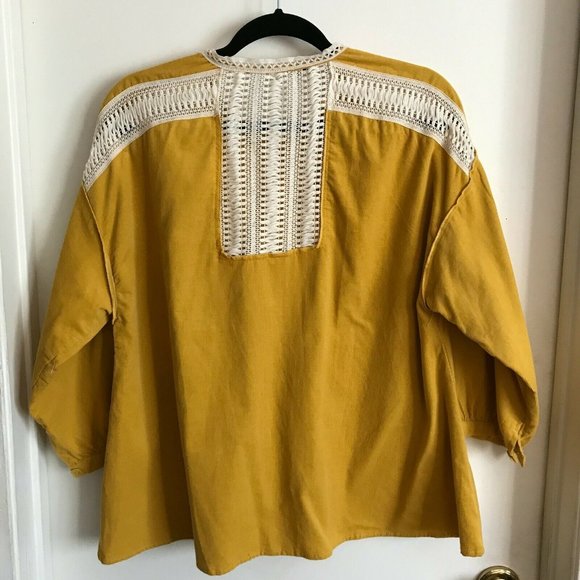 ZARA BASICS Winter Mustard Gold Cotton Corduroy Crochet Button Shirt Blouse Top - Picture 12 of 16